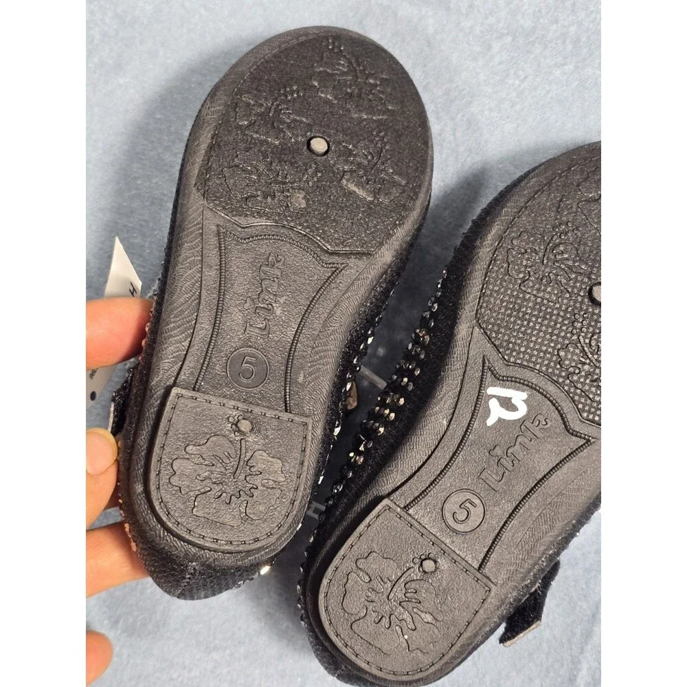 Link Comfort Girls Embellished Black Sparkly Rhinestone Mary Jane Ballet Flats 5